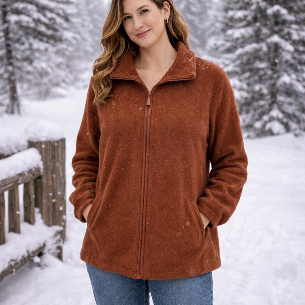 Eileen Fisher Brown Wool Zip Coat Large